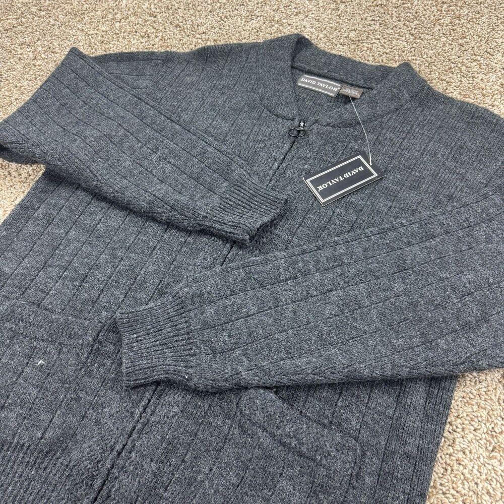 David Taylor Cardigan Sweater Mens L Charcoal Gray Full Zip NWT Vintage Sears